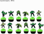 HUA Party Hulk Cake Topper, 48 Pcs, Superhero Birthday Party Supplies Decorations