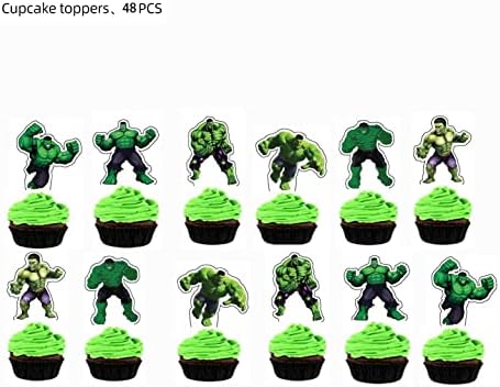 HUA Party Hulk Cake Topper, 48 Pcs, Superhero Birthday Party Supplies Decorations