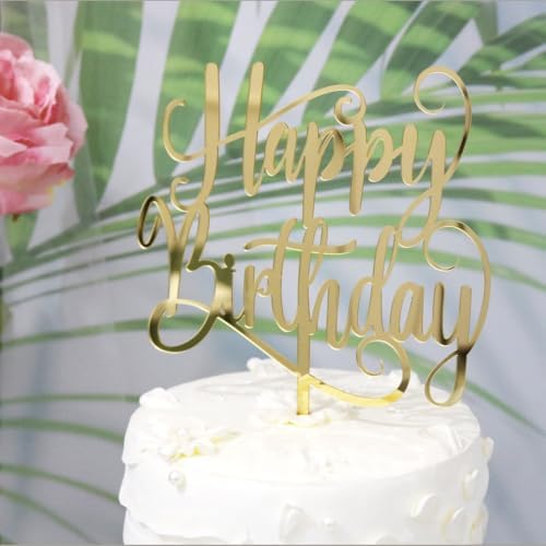 Gold Mirror acrylic Happy Birthday Cake Topper,for Anniversary/Birthday/Bridal Shower，Party Decoration Supplies