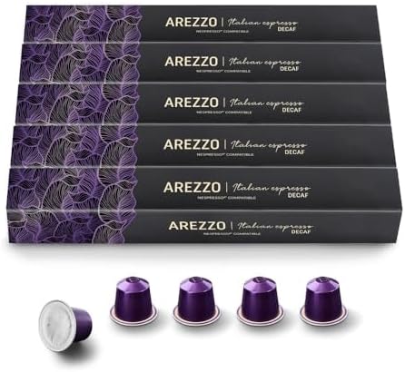 Real Coffee Great Taste. Every Day Decaf Arezzo | Compatible with Nespresso Original Line | Dark Roast Espresso | 100 Aluminum Capsules | Product of Italy