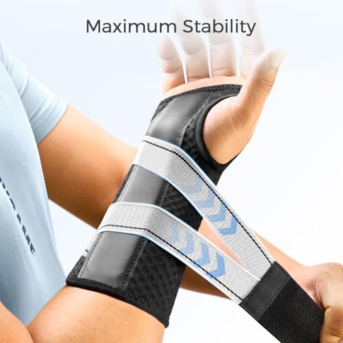 FREETOO Wrist Support Brace Left Hand for Tendonitis, Sprained Wrist, Strain, Pain Relief Wrist Splint for Carpal Tunnel, Arthritis, Wrist Immobilizer Fit Women and Men for Sleeping (S/M, Black/Grey)
