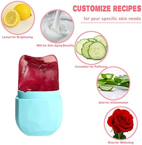 Ice Roller for Face and Eye, Gua Sha Facial Massage, Beauty Set with Silicone Ice Mold (Blue)
