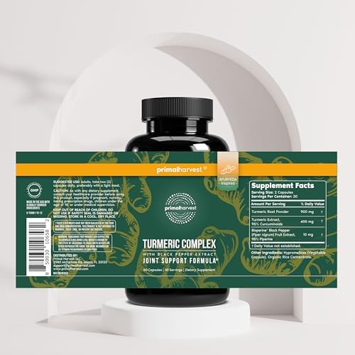 Primal Harvest 2 Pack, Primal Turmeric Complex w/Black Pepper Extract, Joint and Mobility Support Supplement for Women & Men, 120 Capsules