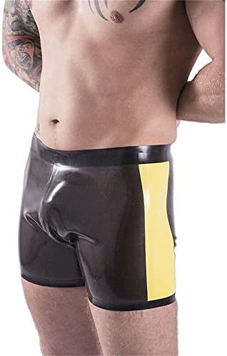 Men Latex Boxer Shorts Long leg Contrast Color Side Panel Waistband&edge Trim Swimming Trunks, Black