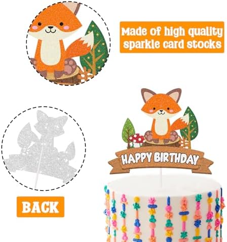 Fox Happy Birthday Cake Topper, Woodland Animal Theme Party Cake Decor, Baby Shower Party Decorations Supplies