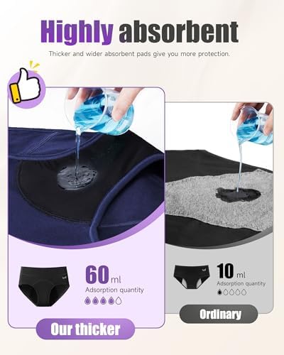 TANSTC Period Underwear for Women Heavy Flow Leakproof Menstrual Panties Postpartum Hipster Briefs 3 Pack