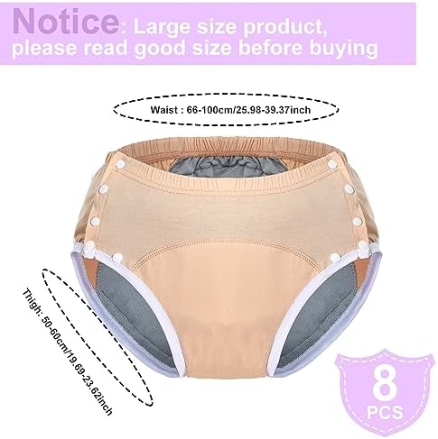 Timgle 8 Pcs Reusable Adult Diapers for Women Incontinence Adults Leak Proof Cotton Cloth Underwear Washable Absorbency Underpants Briefs Overnight Urinary Incontinence Underwear(Large)