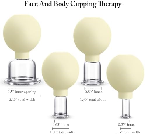 BBTO 4 Pcs Glass Facial Cupping Set Silicone Vacuum Suction Massage Cups Skin Tightening Therapy for Face Body Eyes Back Shoulder Pain(Yellow)
