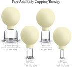 BBTO 4 Pcs Glass Facial Cupping Set Silicone Vacuum Suction Massage Cups Skin Tightening Therapy for Face Body Eyes Back Shoulder Pain(Yellow)