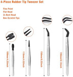 4 Pcs Rubber Tip Tweezers Set, Non-Scratch PVC Coated Tips - Fine Point, Flat & Bent Head Tweezers for Crafts, Jewelry Making, Electronics, Eyelash Extensions