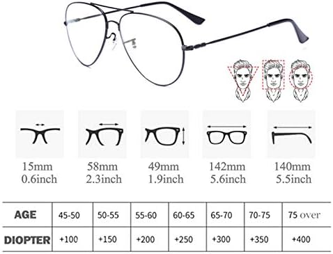 Aviator Anti-blue Light Reading Glasses, Progressive Multifocus Reading Glasses for Men and Women, Oversized Frame, Black