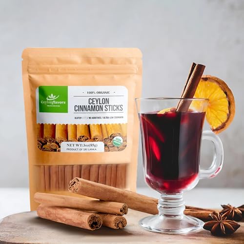 CeylonFlavor Fresh and Pure Premium Organic Natural Cinnamon Sticks Harvested from a USDA Certified Organic Farm in Sri Lanka (3 oz) Ceylon's Finest Handpicked