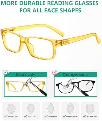 Eyekepper Vintage Reading Glasses for Men - 3 Pairs Black and 2 Pairs Yellow - Spring Hinges Classic Readers +1.50