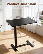 Overbed Bedside Table with Hidden Casters, Adjustable Pneumatic Mobile Laptop Computer Standing Desk, Rolling Laptop Table, Movable Overbed Table Hospital Home Use, Black