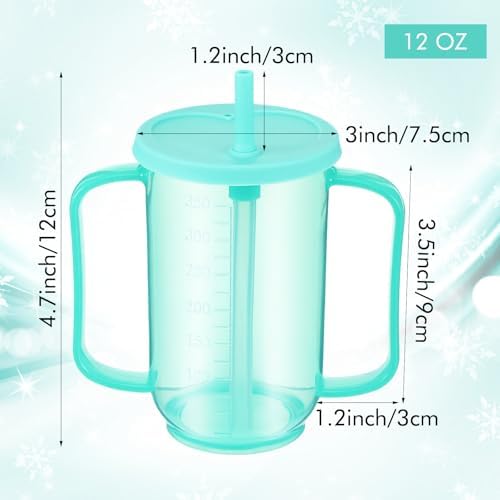 Kifmurase 3 Pcs Adult Sippy Cups for Elderly 12 oz Plastic Spill Proof Cups with 2 Handles Staws and Lid for Adults Hospital Disbled Dysphagia Patients (Blue)