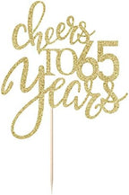 Gold Glitter Cheers to 65 years Cake topper, Happy 65th Birthday Cake Decorations,Perfect for 65 Years Cake Decorating,Wedding/Anniversary Party Decorating supplies.