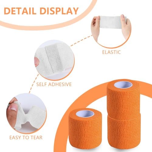 KISEER 15 Pack 2 Inch x 5 Yards Orange Self Adhesive Bandage Breathable Cohesive Bandage Wrap Rolls Elastic Self-Adherent Tape for Stretch Athletic, Sports, Wrist, Ankle