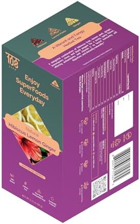 108LIFE Natural Hibiscus Tea Bags | Lemon Ginger Tea | Herbal Tea | 100% Natural | Caffeine Free | Supports Digestion & Immunity | Biodegradable Pyramid Tea Bags | 30 Count