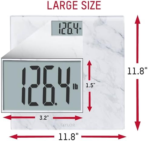 Taylor Digital Glass Marble Bathroom Scale, Scale for Body Weight, Digital Bathroom Weighing Machine, Battery Powered, Measures Weight up to 400 lb Capacity, White