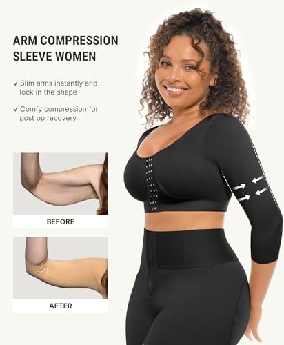 FeelinGirl Arm Shaper for Women Post Surgery Arm Lipo Compression Sleeves Slimming Arm Faja Front Closure Shapewear Bra