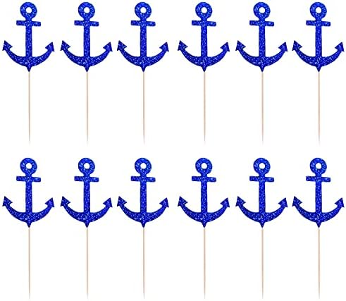 24PCS Anchor Cupcake Decorations Nautical Theme Cupcake Toppers Cupcake Picks Food Fruit Picks for Nautical Navy Theme Ocean Party Baby Shower Birthday Wedding Party Decorations