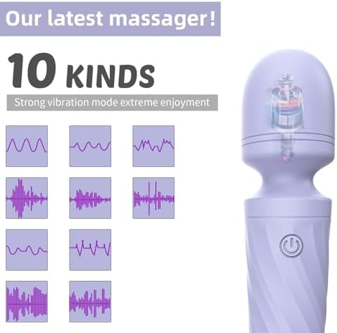 Handheld Personal Mini Massager Tool– Waterproof, USB Rechargeable, 10 Vibration - Perfect on Back Legs Hand Pains and Sports Recovery(Gray Purple)