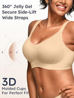 Wireless Jelly Bras for Women - Plus Size Full Coverage Seamless Bra No Underwire, Supportive T-Shirt Bralette for Older