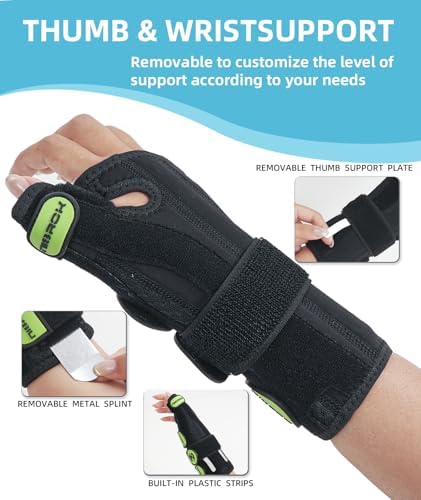 Adjustable Thumb Spica Splint Wrist Brace, Universal for Left/Right Hand, Day & Night Support, Relieves De Quervain's Tenosynovitis/Carpal Tunnel/Tendonitis/Arthritis, Unisex, Green (Left Hand, L/XL)