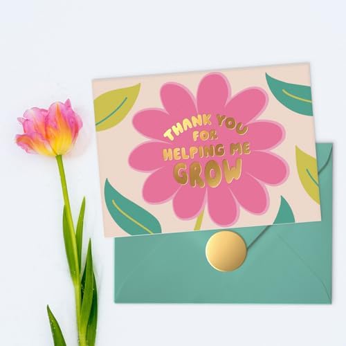 Sweetzer & Orange Teacher Thank You Card – Elegant 5”x7” Appreciation Card with Gold Foil, Sturdy Envelope & Sealing Sticker – Thick Cardstock with Pre-Written Message – Perfect for Teacher Gifts