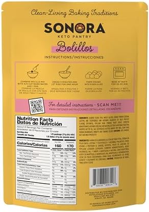 Sonora Keto Bread Mix | 0g NET CARBS | Mexican Bolillos, French Bread, Rolls & Buns | Low Carb | Bread Machine Compatible (8.8oz - Makes 8)