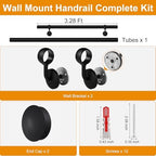 ROTHLEY Pipe Stair Handrail, 3Ft Metal Staircase Handrails Black Powder Coated Steel Hand Rails for Indoor & Outdoor Steps Wall Mount Support 1.6" Round Stair Railing with Zinc Alloy Brackets