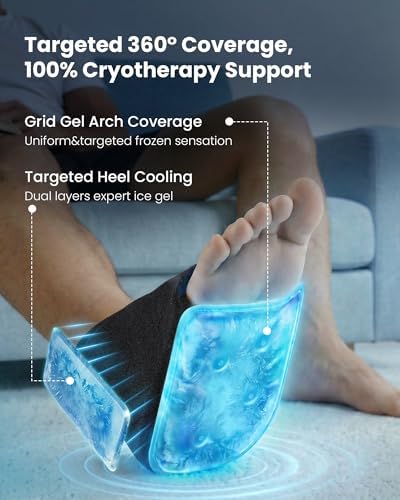 Heel Plantar Fasciitis ice Pack with 2-Layer Cooling Gel for 30-Min Cold Therapy, Ankle Foot Reusable Ice Pack Wrap for Achilles Tendonitis, Sprained Ankles, Swelling, Foot Pain Relief(1, PRO)