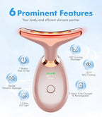 SDKWDH Red Light Therapy for Face and Neck, 7 Color Face Massager Tool for Wrinkles, Double Chin, Vibrating Facial Massager with Thermals for Skin Care, Rose Gold
