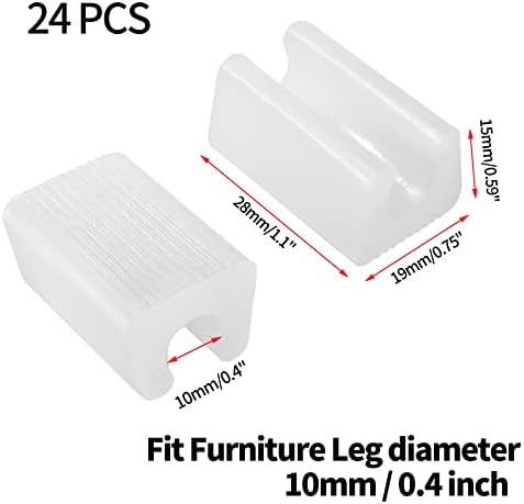 24 Pack Rectangle Plastic Furniture Feet, 10mm U Shaped Chair Legs Tips Protectors Non-Slip Chair Foot Floor Glides Plastic Foot Pads (White)