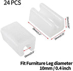 24 Pack Rectangle Plastic Furniture Feet, 10mm U Shaped Chair Legs Tips Protectors Non-Slip Chair Foot Floor Glides Plastic Foot Pads (White)