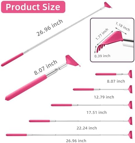 Kuvvfe 2 Pack Portable Extendable Back Scratcher, Stainless Steel Telescoping Back Scratcher with Beautiful Present Packaging(Pink red)