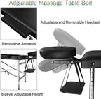 Portable Massage Table Foldable Massage Bed Folding Lash Tattoo Table Lightweight Spa Salon Facial Bed for Esthetician Eyelash Home Physical Therapy Table 2 Section Adjustable Height Black