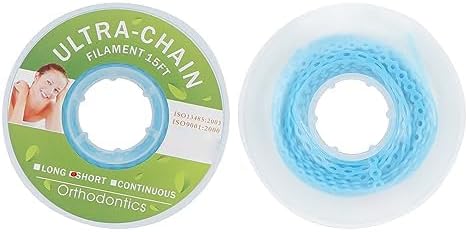 Colourful Elastic Power Chain for Braces Dental Orthodontic Powerchains 3 Sizes Ortho Rubber Band(Long,Blue 15#)