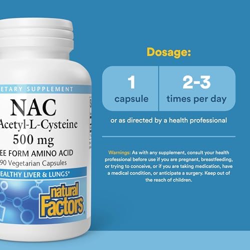 Natural Factors N-Acetyl-L-Cysteine 500 mg - Supports Healthy Liver & Lungs - Antioxidant Support Supplement Supports Immune System Health - 90 Vegetarian Capsules (90 Servings)