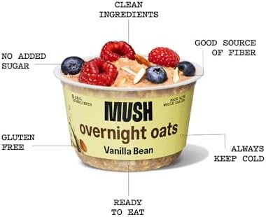 MUSH Overnight Oats - Vanilla Bean - Good Source of Fiber, Non-GMO, Dairy Free, Gluten Free, 5oz