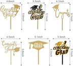6Pcs Gold Acrylic Graduation Cake Toppers - Congrats Graduate Cake Decor - We Are Proud of You Theme Party Supplies