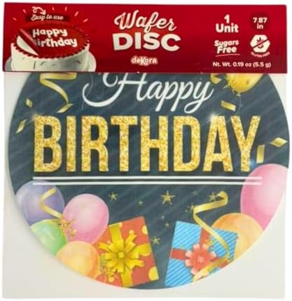 Dekora, Edible Happy Birthday Cake Decorations, Edible Cake Toppers Decoration for Birthday, Happy Birthday Image Sheet for DIY Cake Decorating, 7.8-Inch Round Wafer Paper, Sugar-Free