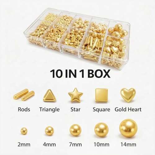 HIFUNBK Gold Mix Sprinkle For Cupcake Topper with Gift Box Pack, 10 Different Shape Sugar Candy Dragee for Cake Baking Decoration, 200g