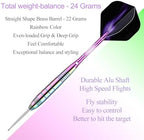 Steel Tip Darts Set for Dartboard, Professional Brass Darts Metal Tip Black Purple Aluminium Nylon Shafts 9 Flights 50 Rubber O-Rings 12 Spring Rings 1 Dart Sharpener Tool 24/27 Grams
