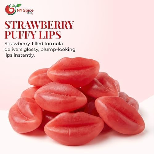 NY Spice Shop Gummy Strawberry Filled Puffy Lips - 3 Pound Soft & Chewy Gummy Candy with Juicy Strawberry Filling - Lips Shaped Treats for Parties, Candy Buffets & Sweet Gifts