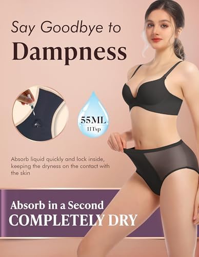 AIRCUTE Washable Women Urine Incontinence Underwear Leak Proof Panties for Bladder Leak with 50 ml Absorbency 3 Pack (1 Black-2 Beige, M)