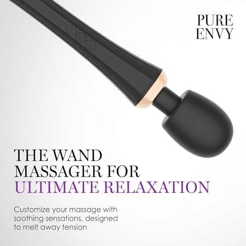 Pure Envy Joystick Powerful Wand Vibrator - 5 Vibration Modes & 3 Speeds, Ultra-Quiet Rechargeable Waterproof Silicone Wand Massager for Adults – Premium Magic Wand Sex Toy for Women & Men, Black
