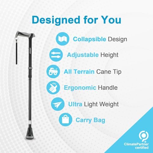REHAND Walking Cane - Foldable, Adjustable, Collapsible Walking Canes for Men & Women, Heavy Duty All Terrain Tip, with Travel Bag | Walking Sticks for Seniors & Adults