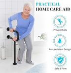 Toilet Support Rail 23.4X 28 Inch, Munzong Anti-Slip Black Handicap Grab Bar for Bathroom, Stainless Steel Knurled Safety handrails with Leg for Elderly Disabled Pregnant-1.25’Tube