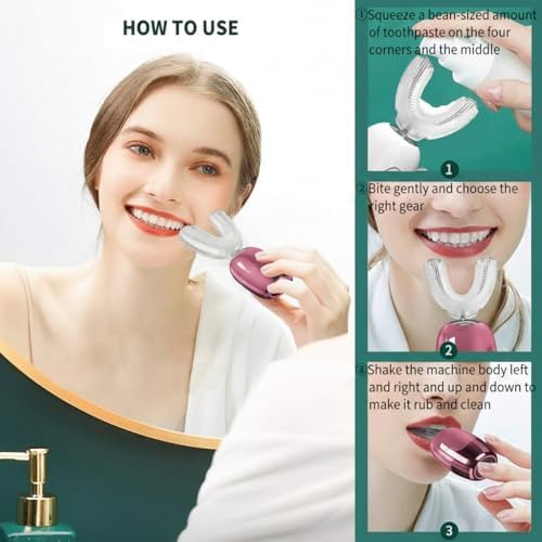 360° U-Shaped Toothbrush, Newupgrade Sonic Electric Toothbrushes for Adults, Multiple Brush Heads Options, IPX7 Waterproof, 360° Cleaning Suitable for People with Limited Mobility